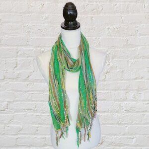 Green‎ with Silver Threads Multicolored Background Cotton Open Weave Scarf…